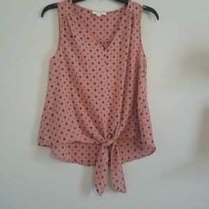 NEW E&M High Low Pink With Blue Pattern Blouse